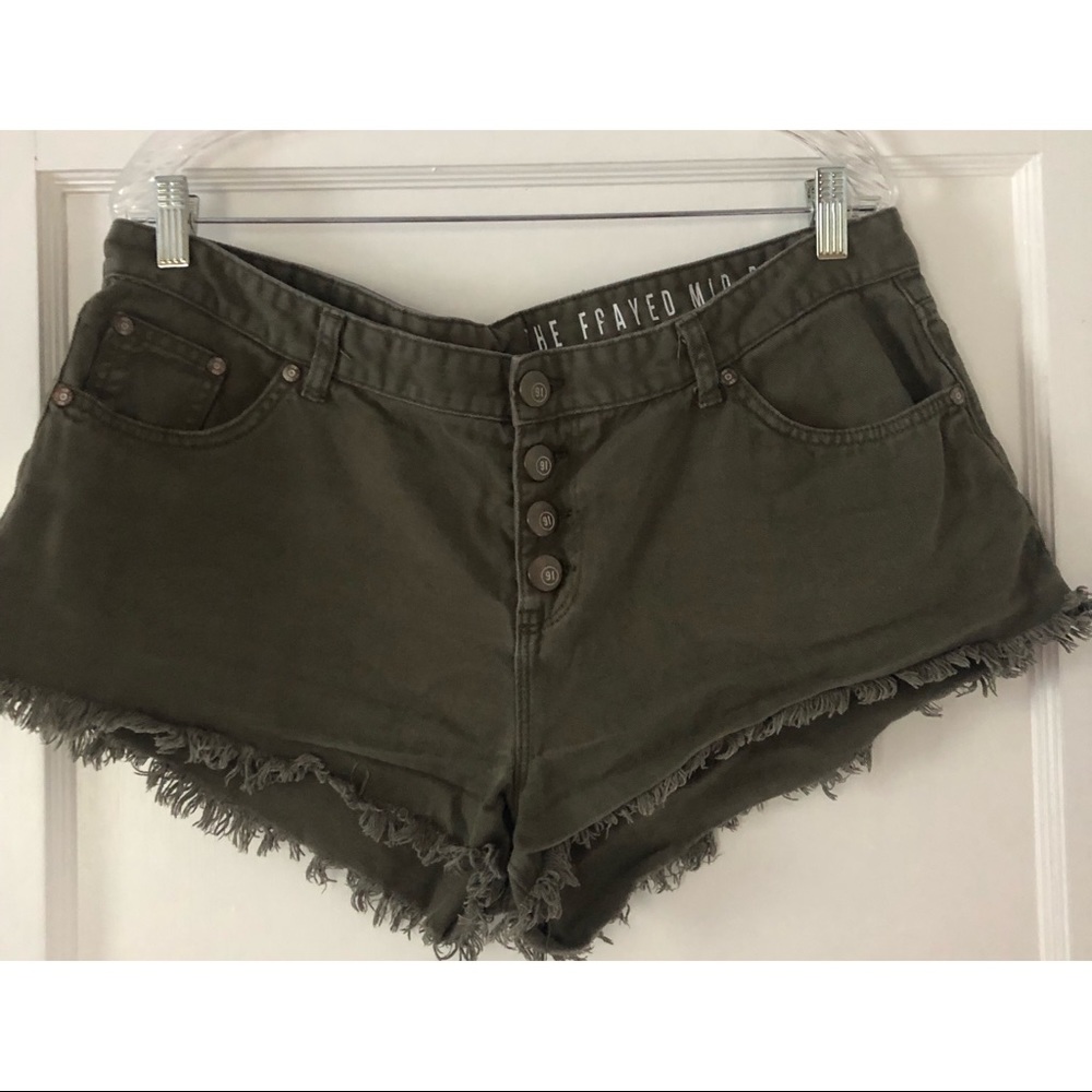 Olive green denim shorts